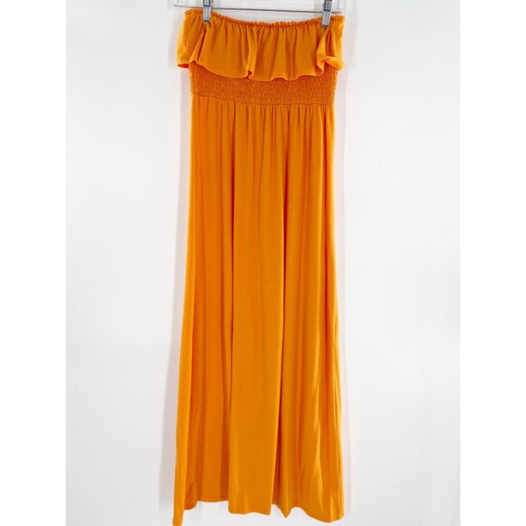 6 degrees Strapless Maxi Sundress Swimsuit Cover Size M Orange Ruffled - Picture 2 of 7